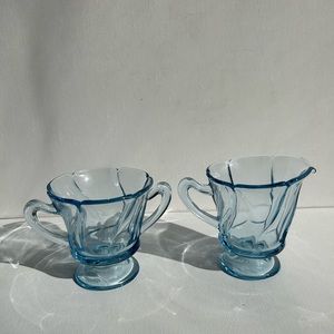 Fostoria Blue Jamestown Cream and Sugar Set